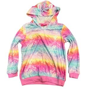 Saint Eve Hoodie Rainbow Tie Dye Unicorn Ears Horn Kids Size S 7/8